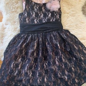 Girls Black and Pink Lace Holiday Dress